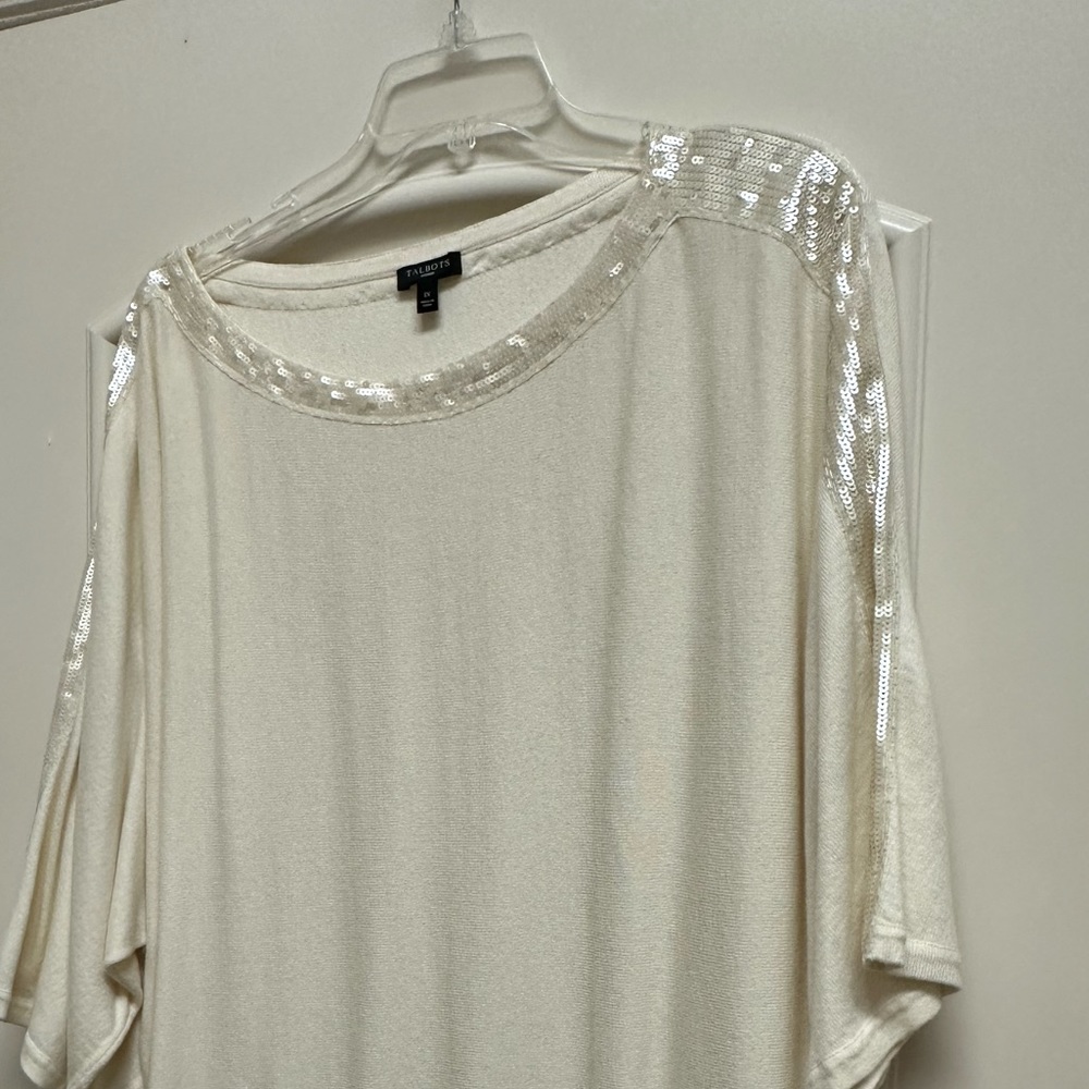 Talbots sequin dolman sweater, size 1X, ivory